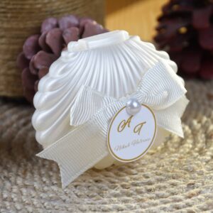 İnci ve Kurdele Detaylı İstiridye Mum Hediyelik