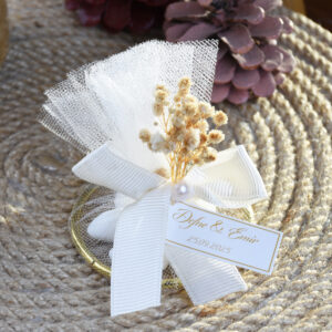 İnci ve Kurdele Detaylı Gold Metal Badem Şekerli Hediyelik