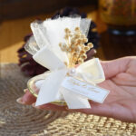 İnci ve Kurdele Detaylı Gold Metal Badem Şekerli Hediyelik