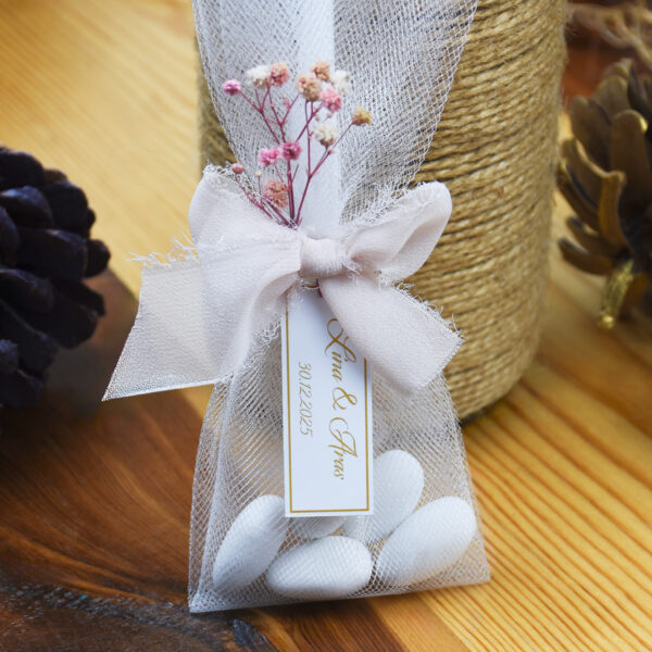 İpek Kurdele ve Tül Detaylı Badem Şekerli Hediyelik