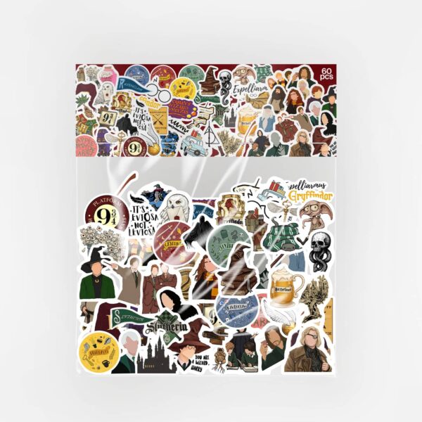Harry Potter Temalı Sticker 60 Parça Yapışkanlı Kaliteli Suya Dayanıklı Laptop Termos Etiket Seti