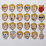 Fallout Vault-Boy temalı 23 parçalık suya dayanıklı vinil sticker paketinin beyaz zeminde sergilenmiş hali