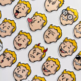Fallout Vault-Boy temalı 23 parçalık suya dayanıklı vinil sticker paketinin beyaz zeminde sergilenmiş hali