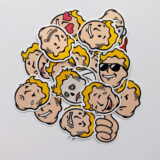 Fallout Vault-Boy temalı 23 parçalık suya dayanıklı vinil sticker paketinin beyaz zeminde sergilenmiş hali