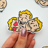 Fallout Vault-Boy temalı 23 parçalık suya dayanıklı vinil sticker paketinin beyaz zeminde sergilenmiş hali