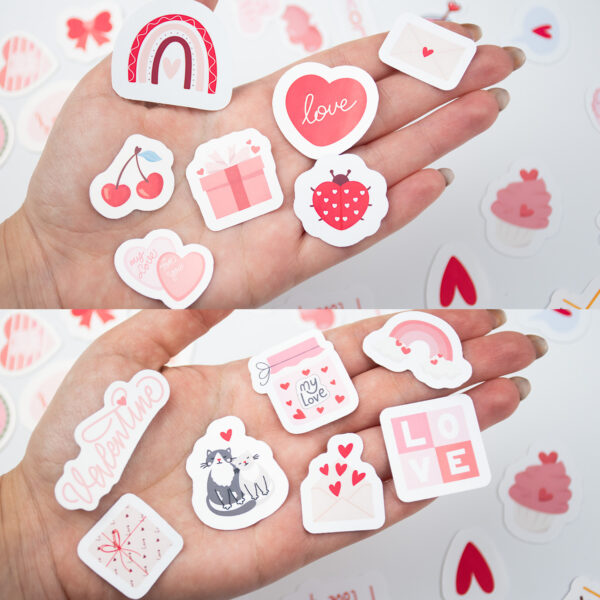 Kalp Temalı Sevgililer Günü 35 Parça Sticker Paketi Yapışkanlı Kaliteli Su Geçirmez Etiket Seti