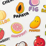 İngilizce Meyveler Sticker Paketi 22 Parça Kaliteli Su Geçirmez Etiket Seti