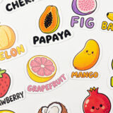 İngilizce meyveler sticker paketi 22 parça suya dayanıklı vinyl etiket seti
