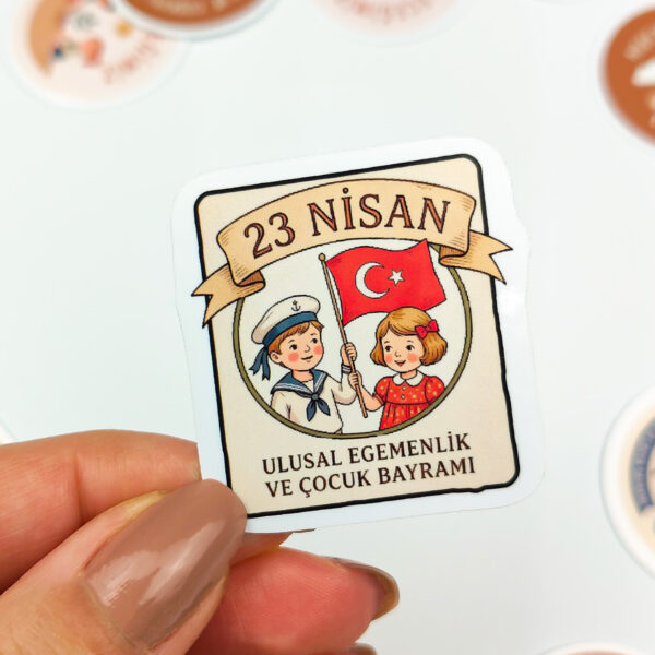 23 Nisan Ulusal Egemenlik ve Çocuk Bayramı Sticker Paketi 20 Parça Kaliteli Su Geçirmez Etiket Seti