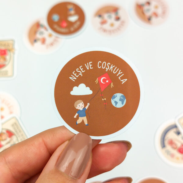 23 Nisan Ulusal Egemenlik ve Çocuk Bayramı Sticker Paketi 20 Parça Kaliteli Su Geçirmez Etiket Seti