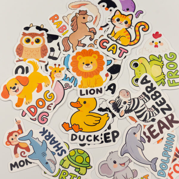 İngilizce Hayvanlar Sticker Paketi 25 Parça Kaliteli Su Geçirmez Etiket Seti