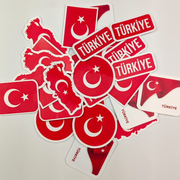 Ay Yıldız Türkiye Sticker Paketi 26 Parça Kaliteli Su Geçirmez Bayrak Etiket Seti