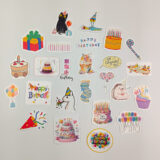 Happy Birthday sticker paketi 25 parça suya dayanıklı parlak vinil doğum günü etiket seti