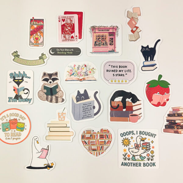 Kitap Temalı Sticker Paketi 20 Parça Bookish Kaliteli Su Geçirmez Etiket Seti