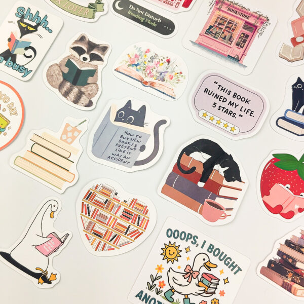 Kitap Temalı Sticker Paketi 20 Parça Bookish Kaliteli Su Geçirmez Etiket Seti