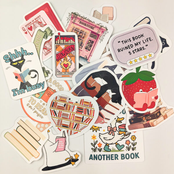 Kitap Temalı Sticker Paketi 20 Parça Bookish Kaliteli Su Geçirmez Etiket Seti