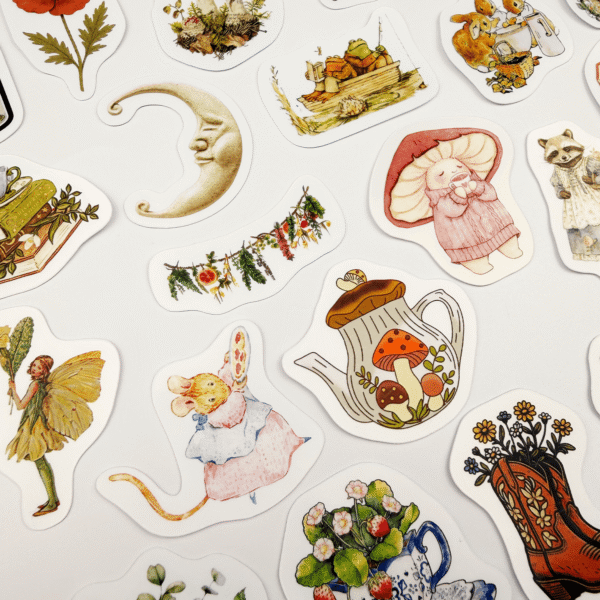 Cottagecore Masalsı Orman Temalı 26 Parça Kaliteli Su Geçirmez Etiket Seti