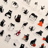 Eğlenceli Siyah Kedi 35 Parça Sticker Paketi - Baprile suya dayanıklı vinil etiket seti