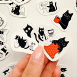 Eğlenceli Siyah Kedi 35 Parça Sticker Paketi - Baprile suya dayanıklı vinil etiket seti