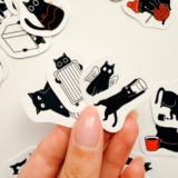 Eğlenceli Siyah Kedi 35 Parça Sticker Paketi - Baprile suya dayanıklı vinil etiket seti