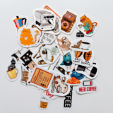 Kahve temalı 32 parça vinil sticker seti, Baprile