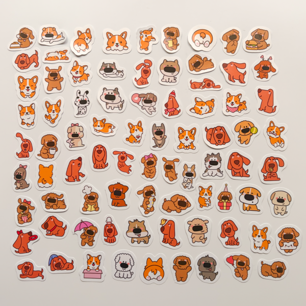 Sevimli Köpekler 80 Parça Sticker Paketi Kaliteli Su Geçirmez Laptop Termos Telefon Etiket Seti