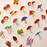 Renkli mantar çizimli 30 parça suya dayanıklı vinil sticker paketi