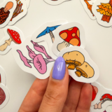 Renkli mantar çizimli 30 parça suya dayanıklı vinil sticker paketi