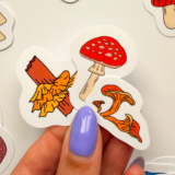Renkli mantar çizimli 30 parça suya dayanıklı vinil sticker paketi