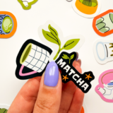 Matcha latte temalı 15 parça suya dayanıklı vinyl sticker seti
