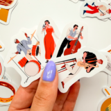 Müzik enstrümanları ve müzisyen çizimli 63 parça suya dayanıklı vinyl sticker seti