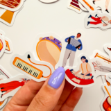 Müzik enstrümanları ve müzisyen çizimli 63 parça suya dayanıklı vinyl sticker seti