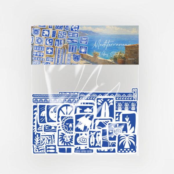 Akdeniz Esintisi Mavi Beyaz Motifli 51 Parça Sticker Paketi Suya Dayanıklı Ajanda Laptop Termos Telefon Etiket Seti