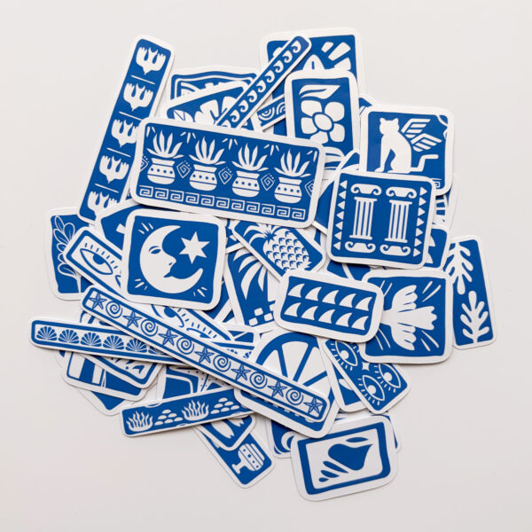 Akdeniz Esintisi Mavi Beyaz Motifli 51 Parça Sticker Paketi Suya Dayanıklı Ajanda Laptop Termos Telefon Etiket Seti