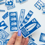 Akdeniz Esintisi mavi beyaz motifli 51 parça suya dayanıklı sticker paketi