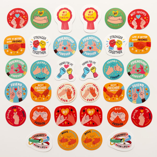 Arkadaşlık Temalı İkili Set 34 Parça Paylaşımlı Sticker Paketi Suya Dayanıklı Ajanda Laptop Termos Telefon Etiket Seti