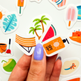 Renkli yaz tatili temalı 73 parça mix sticker paketi, suya dayanıklı vinil etiketler
