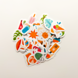Renkli yaz tatili temalı 73 parça mix sticker paketi, suya dayanıklı vinil etiketler