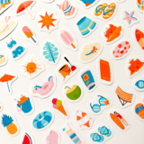 Renkli yaz tatili temalı 73 parça mix sticker paketi, suya dayanıklı vinil etiketler