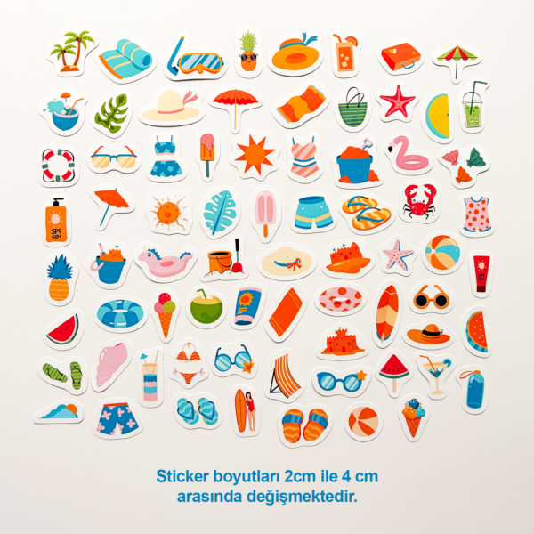 Renkli Yaz Tatili Temalı 73 Parça Mix Sticker Paketi Summer Suya Dayanıklı Laptop Termos Telefon Etiket Seti