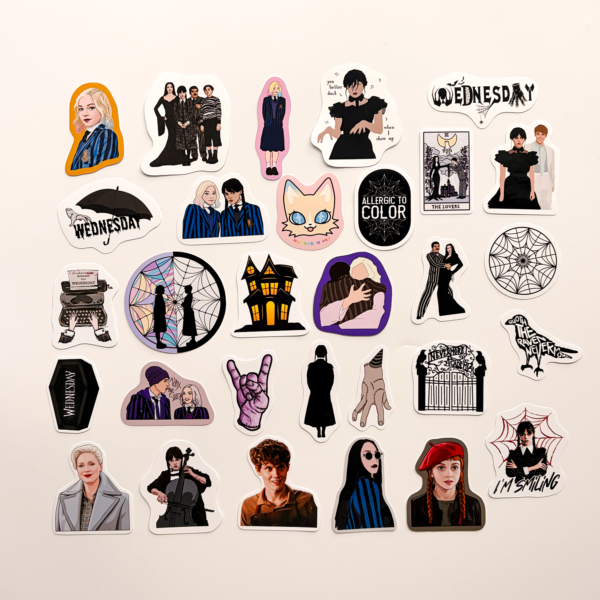 Wednesday 30 Parça Sticker Paketi Suya Dayanıklı Laptop Termos Telefon Etiket Seti
