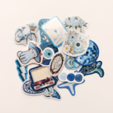 Mavi renk temalı hologram stickerlar 21 adet suya dayanıklı sticker paketi Baprile