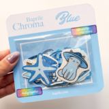 Mavi renk temalı hologram stickerlar 21 adet suya dayanıklı sticker paketi Baprile