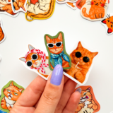 Turuncu kedi desenli 27 parça suya dayanıklı vinyl sticker paketi