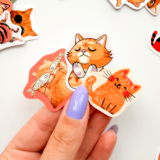 Turuncu kedi desenli 27 parça suya dayanıklı vinyl sticker paketi