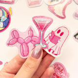 Pembe renk temalı hologram stickerlar 21 adet suya dayanıklı sticker paketi Baprile