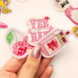 Pembe renk temalı hologram stickerlar 21 adet suya dayanıklı sticker paketi Baprile
