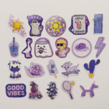 Mor Renk Temalı Hologram Stickerlar 21 Adet Suya Dayanıklı Etiket Seti