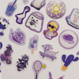 Mor Renk Temalı Hologram Stickerlar 21 Adet Suya Dayanıklı Etiket Seti