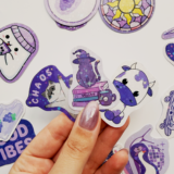 Mor Renk Temalı Hologram Stickerlar 21 Adet Suya Dayanıklı Etiket Seti